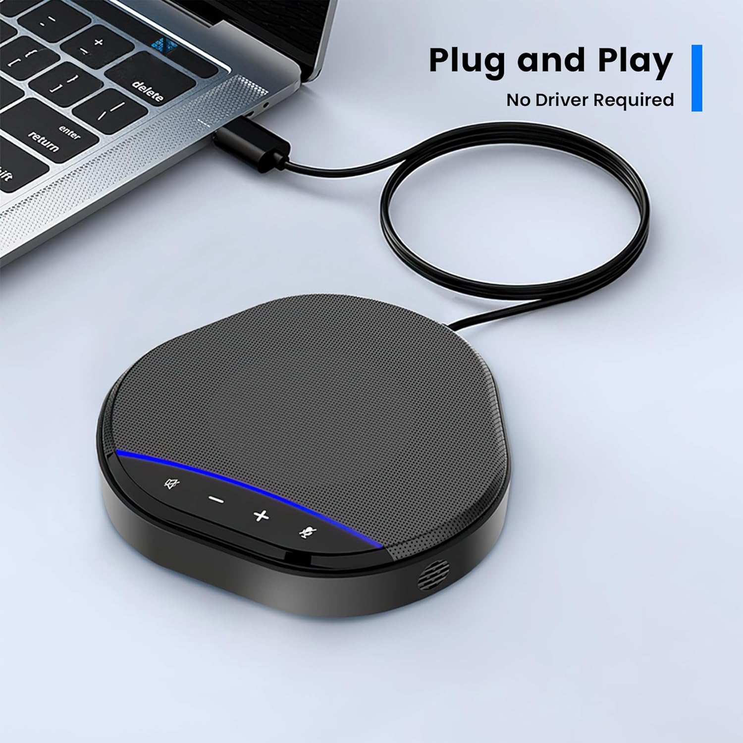 Conference Speakerphone with 360° Voice Pickup, AI Noise Reduction & Echo Cancellation, USB Plug and Play Desktop Microphone Speaker for Zoom, Teams, Skype, Home Office & Online Meetings