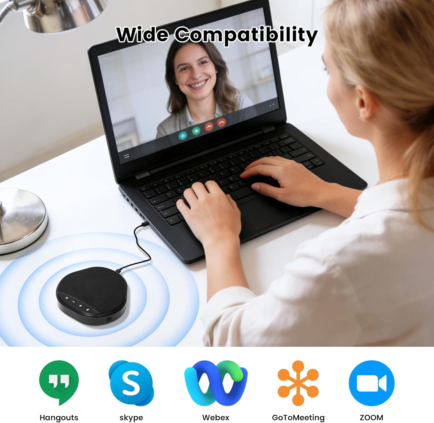 Conference Speakerphone with 360° Voice Pickup, AI Noise Reduction & Echo Cancellation, USB Plug and Play Desktop Microphone Speaker for Zoom, Teams, Skype, Home Office & Online Meetings