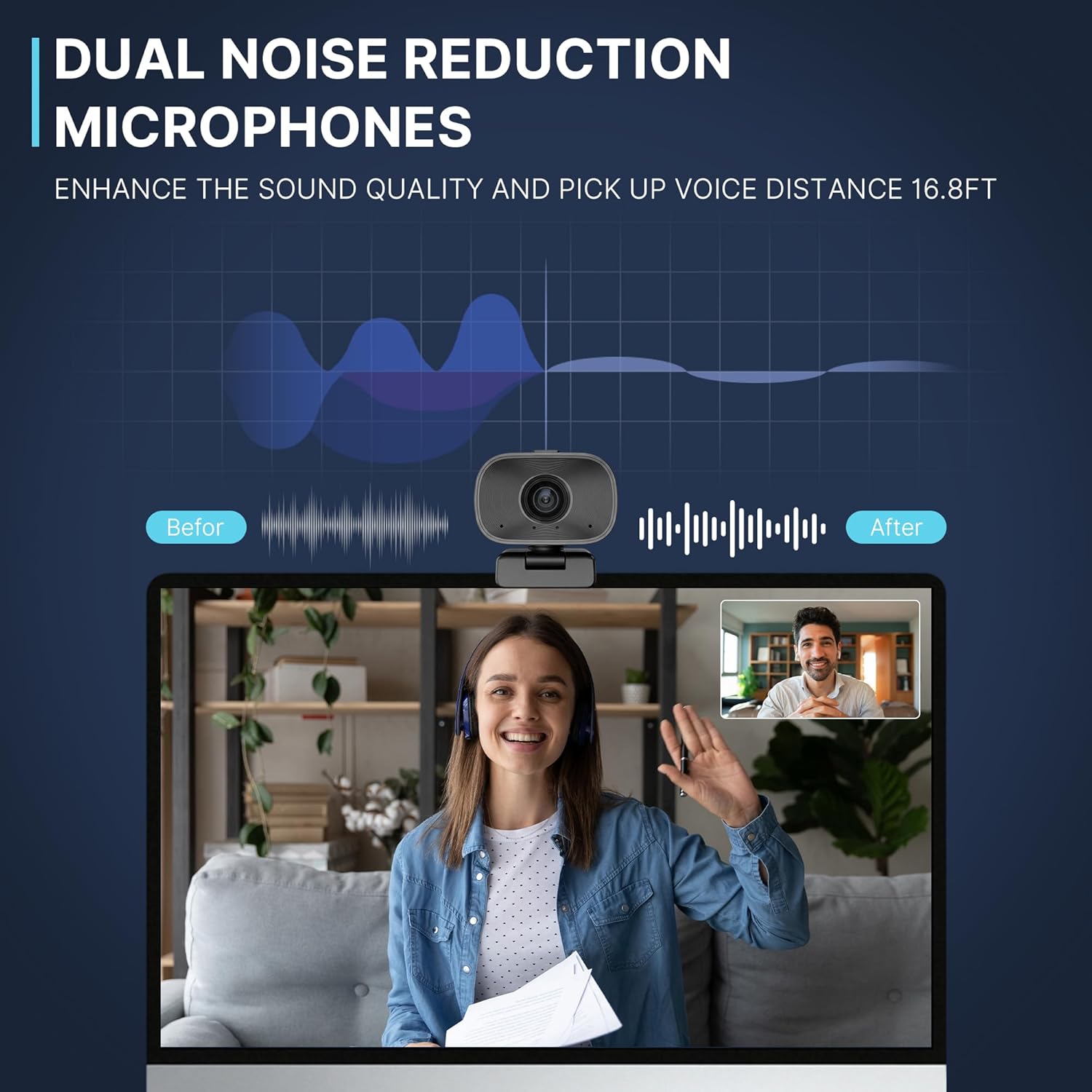 Webcam with 5W Speaker and Microphones for PC,Computer USB Camera 5X Digital Zoom ePTZ 1080P Webcam with Privacy Cover &Remote for Conference, Laptop, Desktop,Mac, Streaming, Gaming