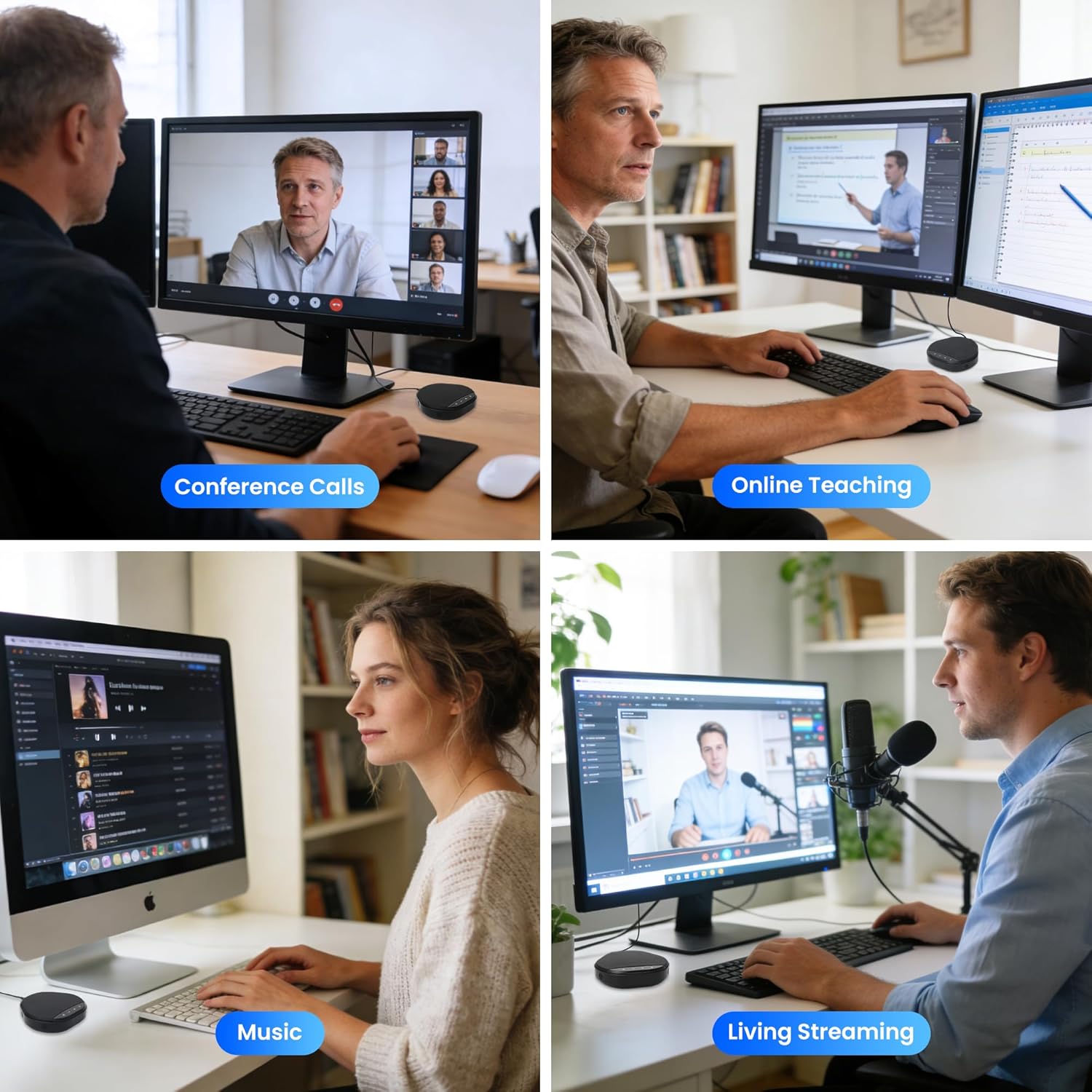 Conference Speakerphone with 360° Voice Pickup, AI Noise Reduction & Echo Cancellation, USB Plug and Play Desktop Microphone Speaker for Zoom, Teams, Skype, Home Office & Online Meetings